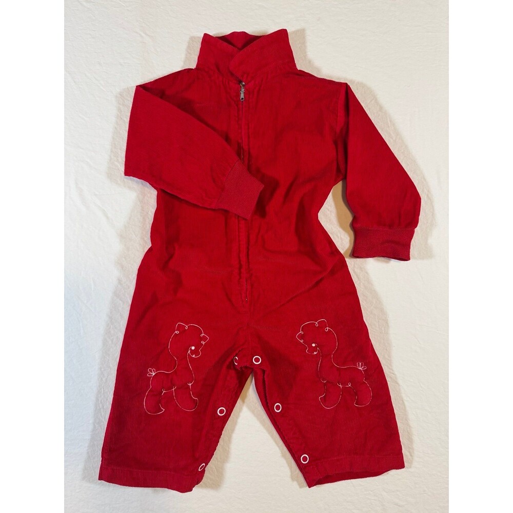 Vintage THOMAS red baby romper, Corduroy jumpsuit, assume 9 months Deadstock